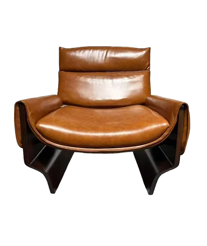 Fauteuil de salon sculptural en cuir de selle vintage